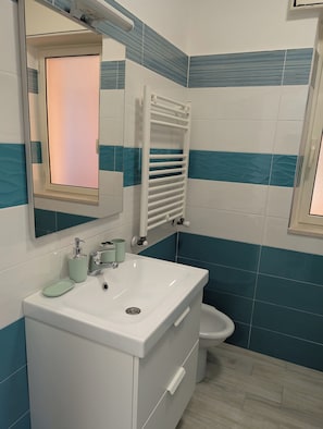 Dusche, Haartrockner, Bidet, Handtücher