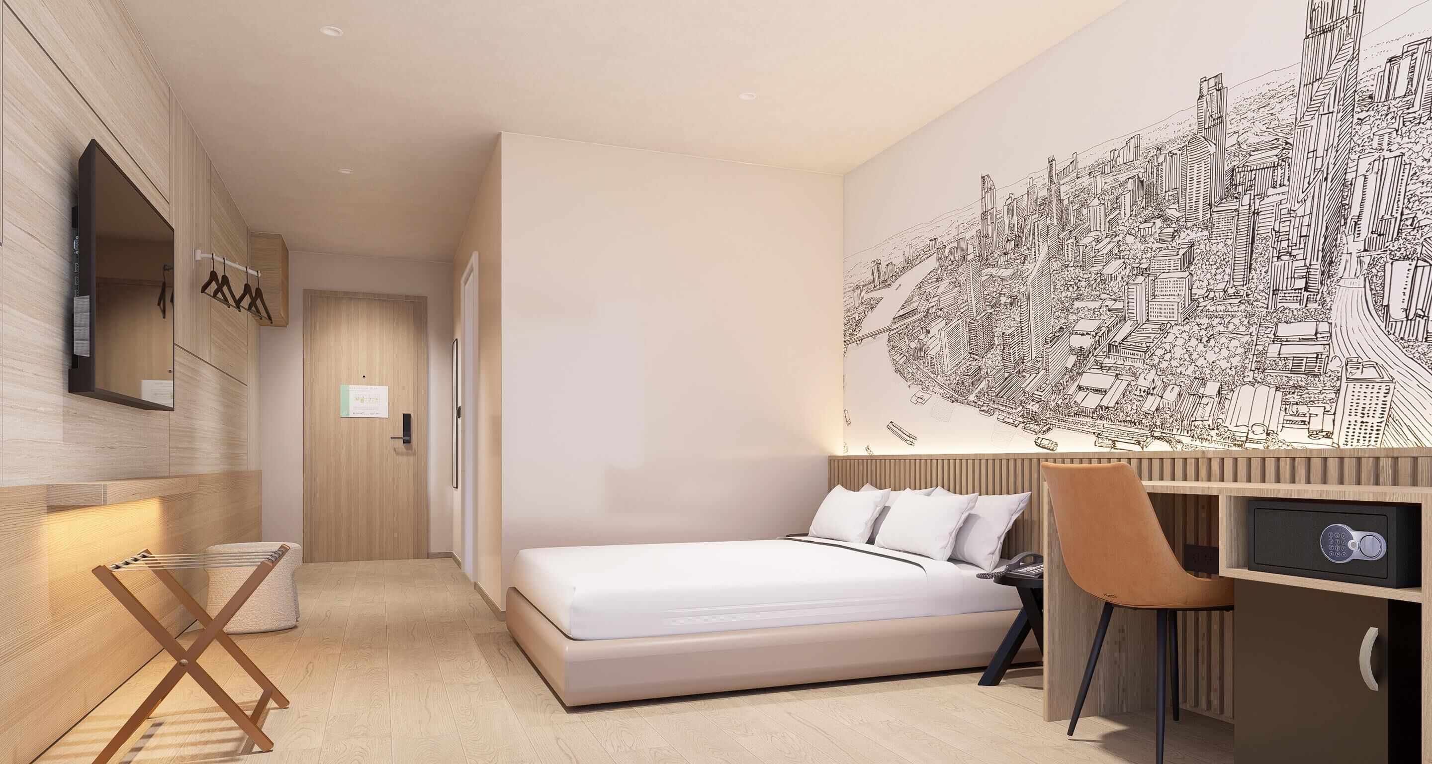 Een kluis op de kamer, een bureau, verduisterende gordijnen, gratis wifi