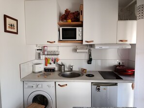 Coffee/tea maker, fridge, microwave, stovetop - Charming, fully equipped studio with a terrace, garden, and parking, a 5-minute walk from Tram Line B (Pessac)