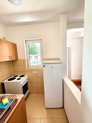 Fridge, oven, stovetop, electric kettle