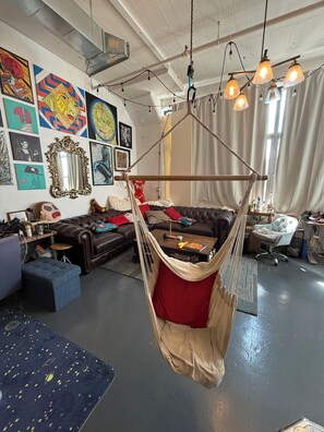 Living area - Brooklyn Loft with 8 ft pool table, king sized bed, full wall of windows and AC! (brooklyn)