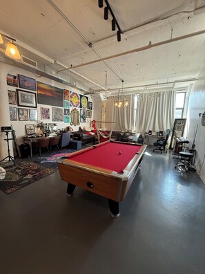 Game room - Brooklyn Loft with 8 ft pool table, king sized bed, full wall of windows and AC! (brooklyn)