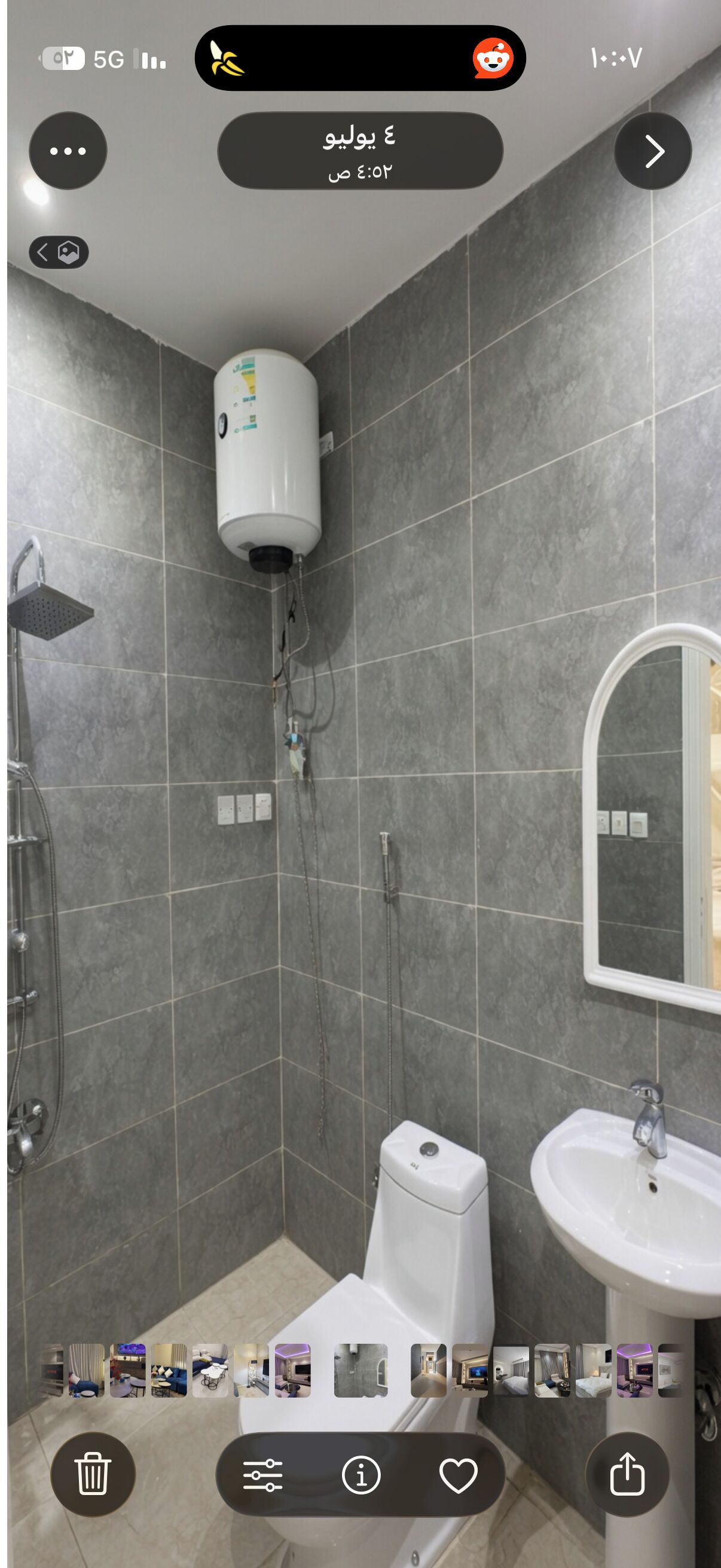 Shower, towels, soap, toilet paper
