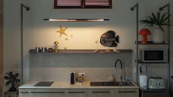 Fridge, microwave, oven, electric kettle