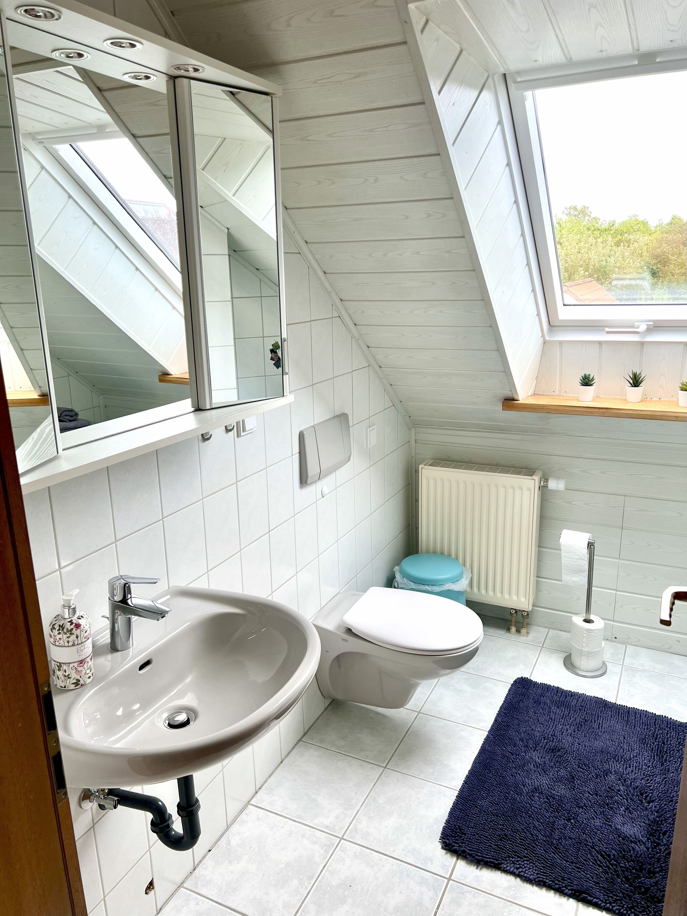 A small bathroom with a sink, toilet, and mirror.