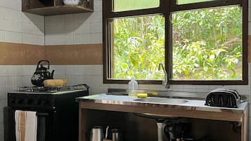 Fridge, oven, stovetop, electric kettle
