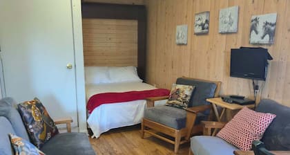Horse shelter. Located on a ranch with a view of the horses. Pets allowed.