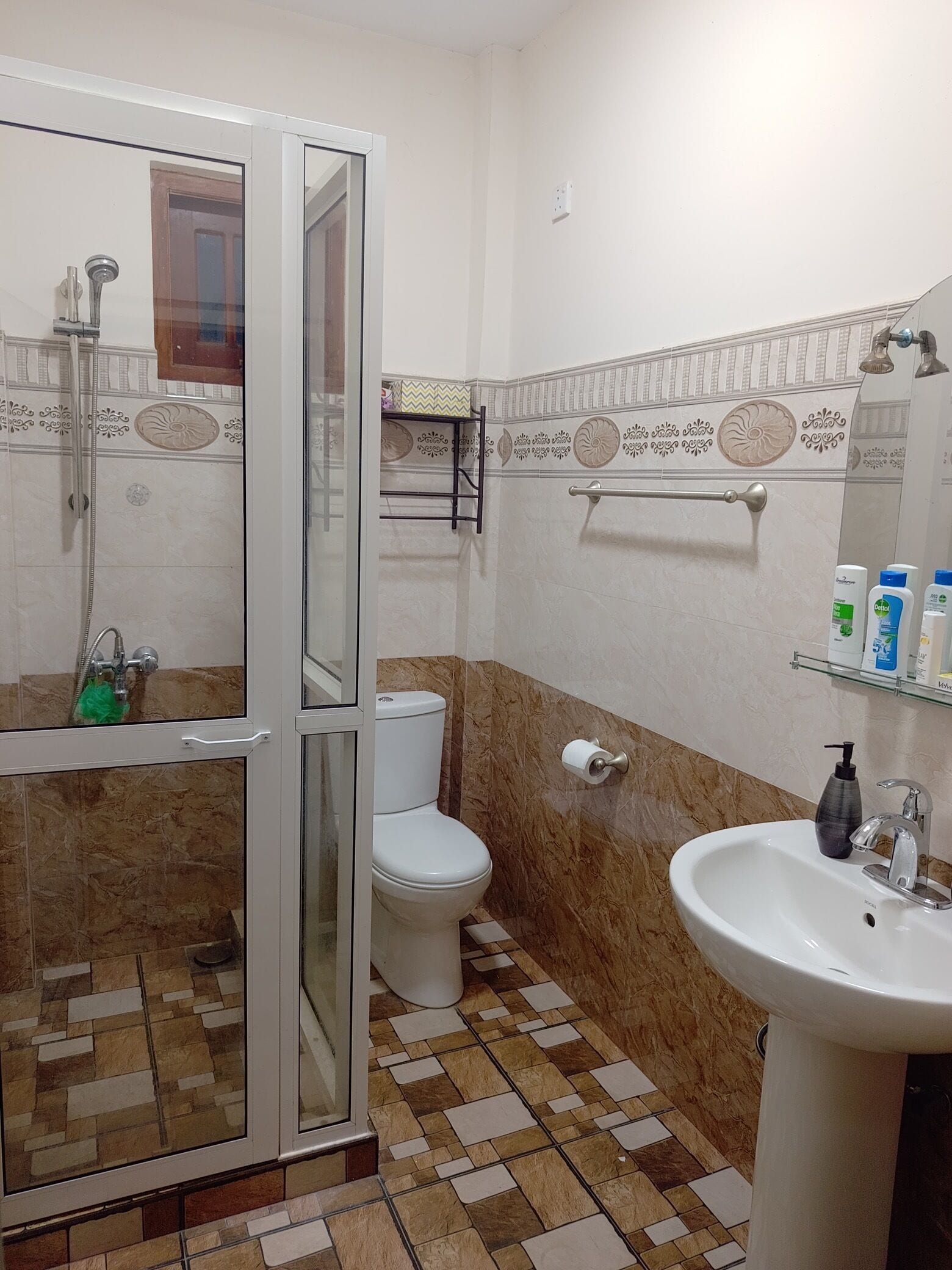 Shower, hair dryer, bidet, towels