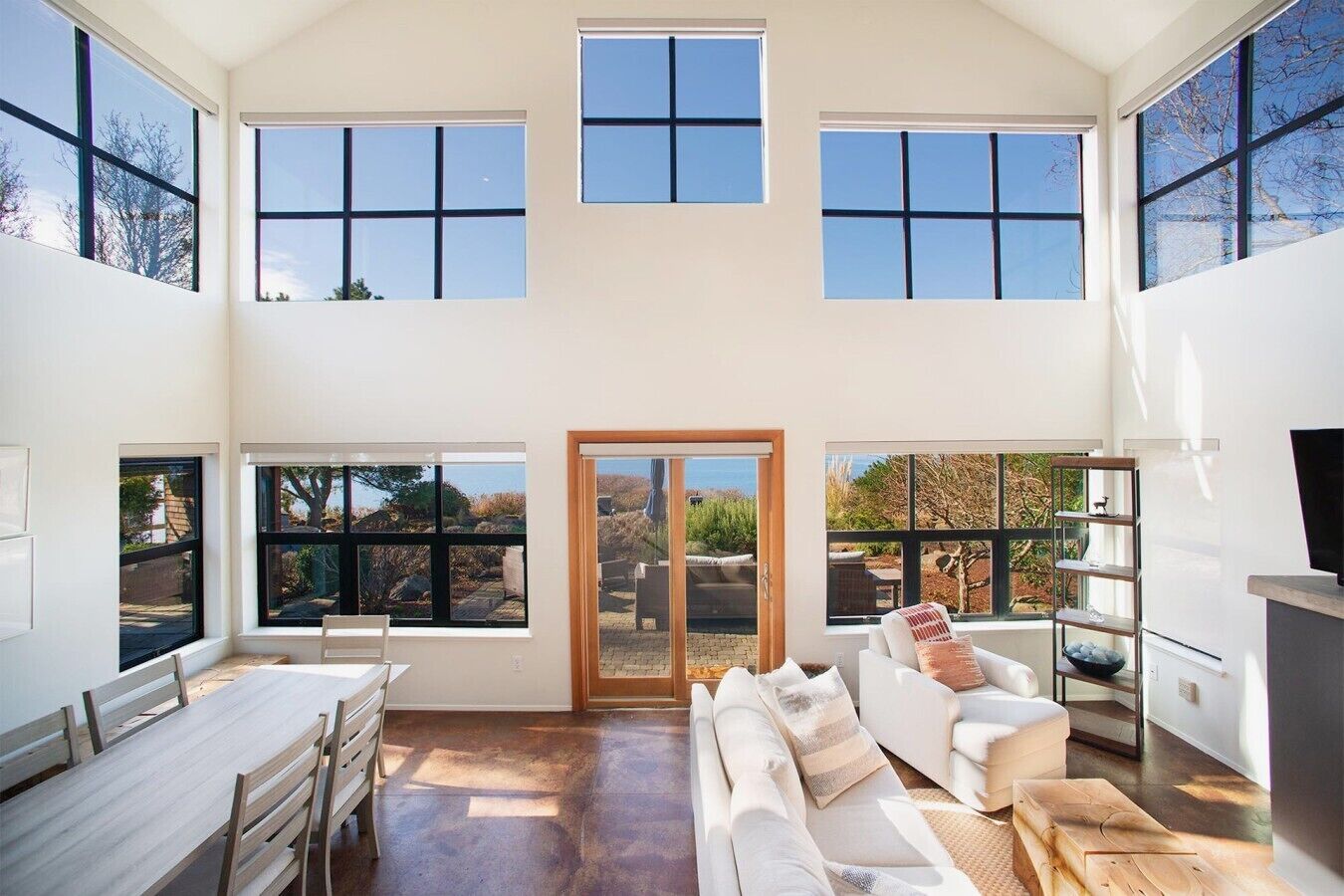 Smart TV, fireplace, books, music library
