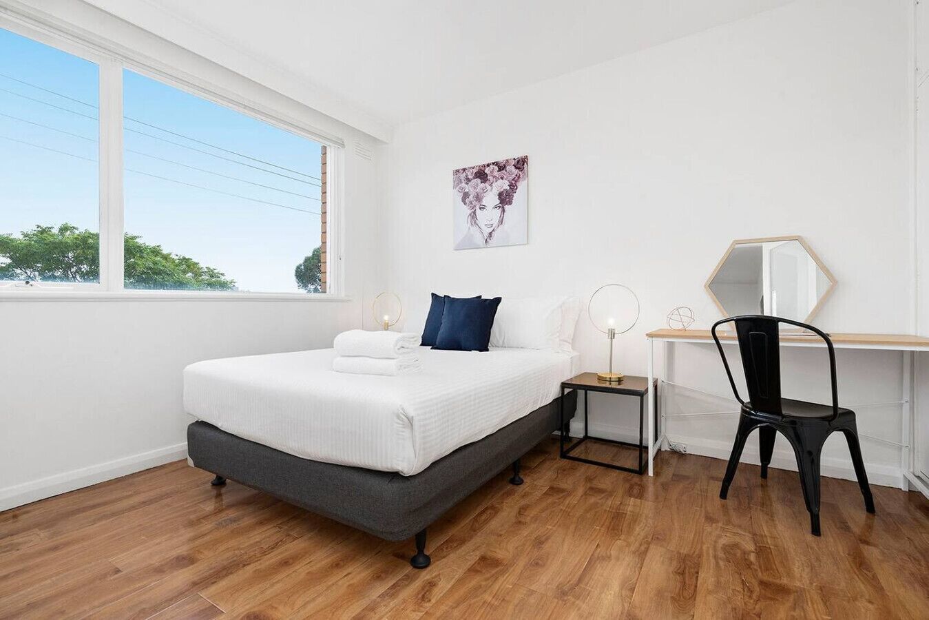 1 bedroom, desk, iron/ironing board, travel cot