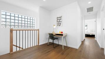 4 bedrooms, desk, iron/ironing board, travel cot