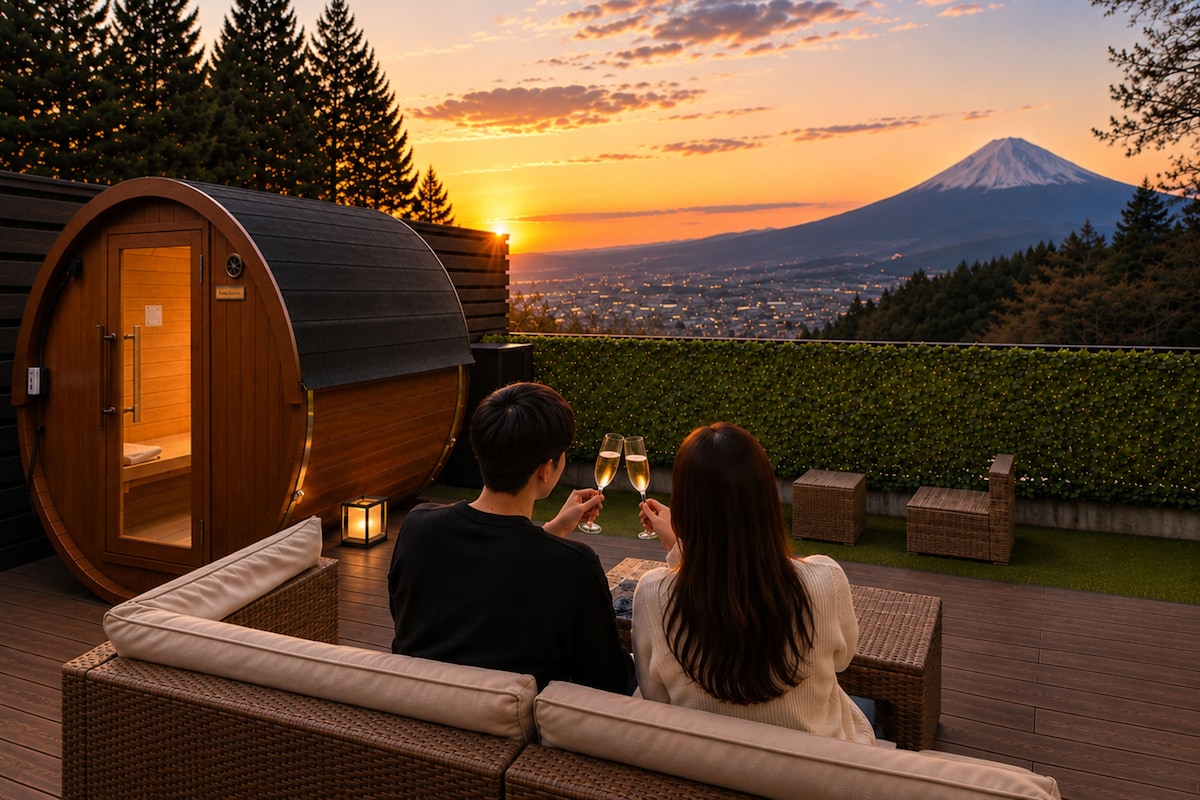Mt. Fuji&Night Views |Trailer House|Barrel Sauna&Open-Air Bath|Indoor Roaster|Non Smoking|Annex 01 | Terrace/patio