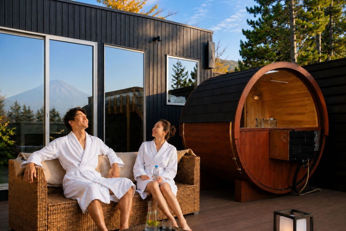 Mt. Fuji&Night Views|Trailer House|Barrel Sauna&Open-Air Bath|Indoor Roaster|Non Smoking|Annex 02 | Terrace/patio
