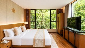 Comfort tweepersoonskamer, uitzicht op heuvels | Luxe beddengoed, bedden met traagschuimmatras, een gratis minibar