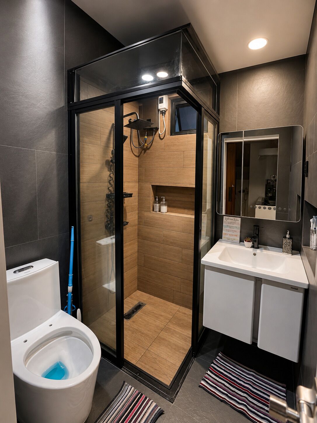 Shower, bidet, towels, soap