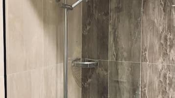 Shower, free toiletries, hair dryer, towels