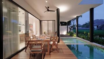 Vila, 3 kamar tidur, kolam renang pribadi | Ruang makan