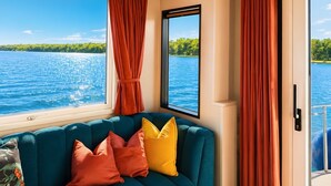 Living area - Modern Houseboat 'Tegel' with Lake View, Wi-Fi & Air Conditioning (Berlin)