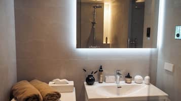 Hair dryer, towels, toilet paper
