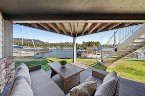 Outdoor dining - Boat Dock + Pool & Hot Tubs | Near Heavenly, S Lake Tahoe | Dockside Oasis (South Lake Tahoe)