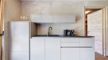 Coffee/tea maker, fridge, stovetop, dishwasher