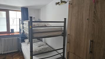 Blackout curtains, iron/ironing board