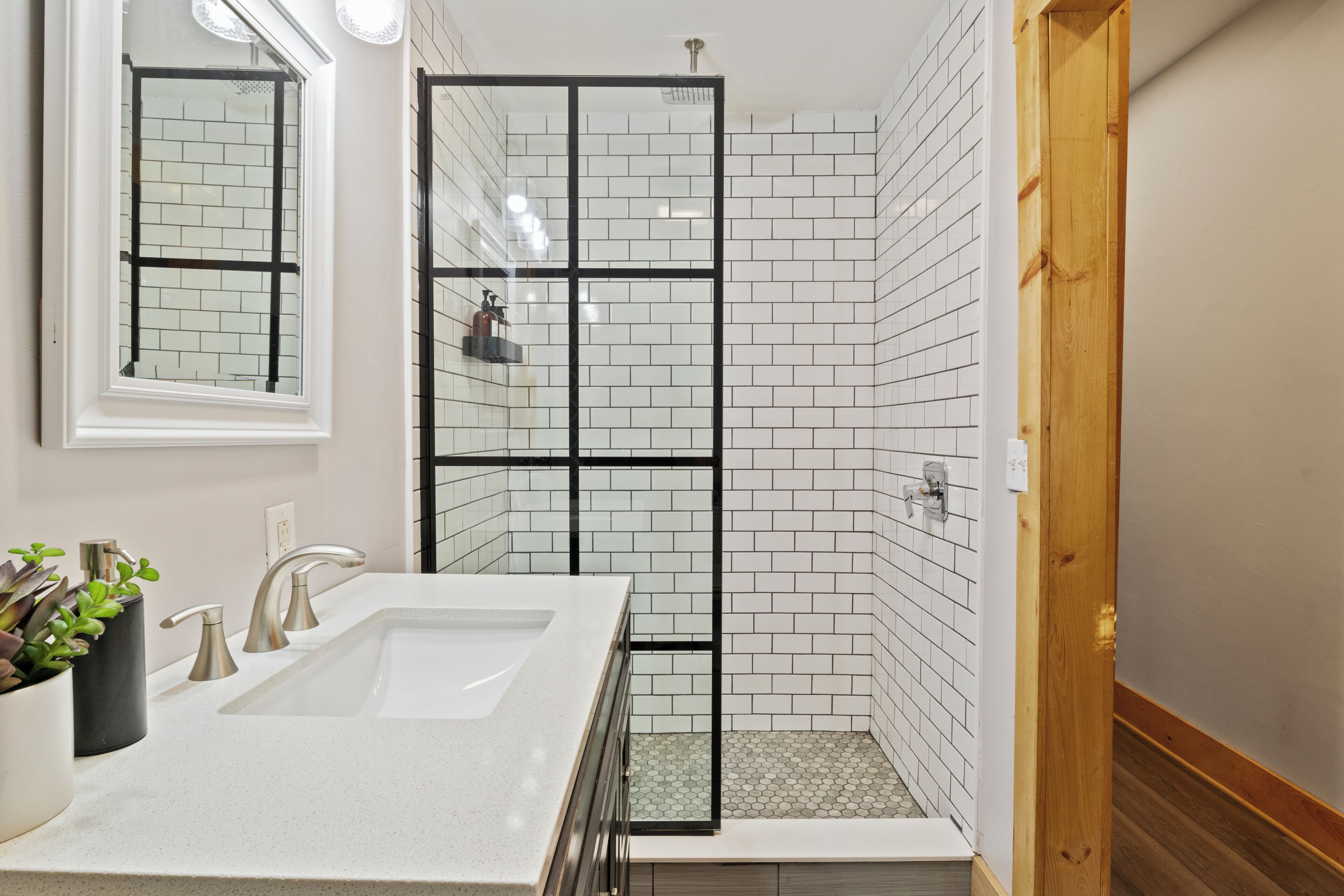 Shower, hair dryer, towels, toilet paper