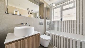 Hair dryer, towels, toilet paper
