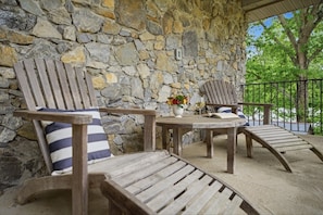 Front Porch | Relaxing Lounge Chairs & Side Table | Covered Outdoor Space - Eclectic Asheville Escape w Fire Pit & Yard! (Asheville)