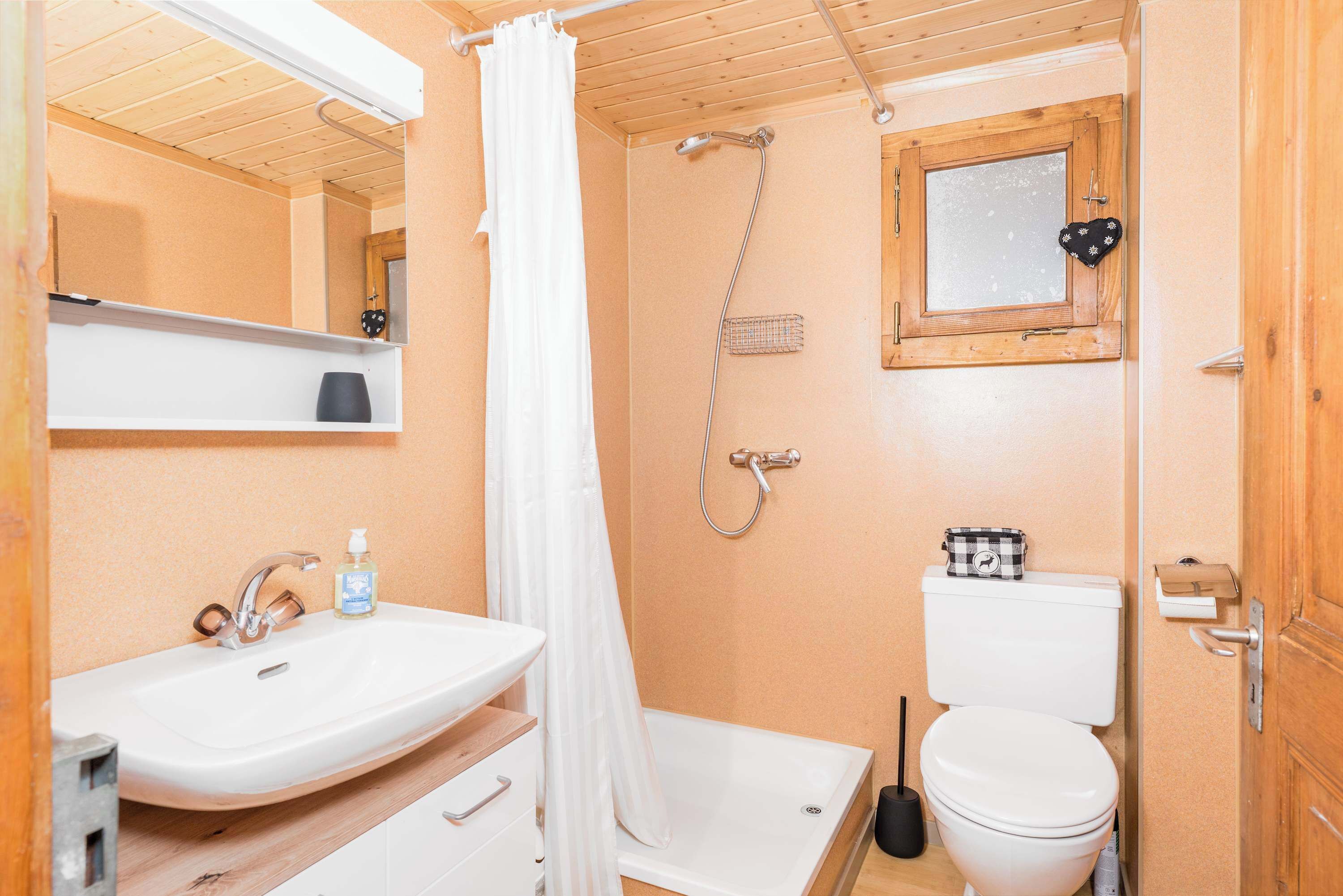Dusche, Haartrockner, Handtücher, Shampoo