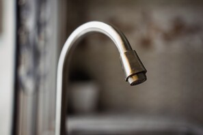 A close-up of a metallic faucet with a curved spout, attached to a wall. - Marvelous first floor 2-bedrooms apartments in Arusha perfect for your stay (Arusha)