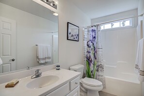 Shower, hair dryer, towels, soap - Adorable 2 Bedroom One Story Townhouse with Garage (High Point)