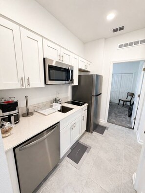 Fridge, microwave, dishwasher