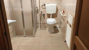 Shower, towels, soap, shampoo
