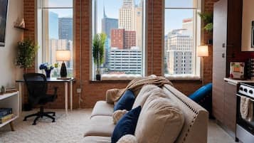 TV, foosball, stereo, offices