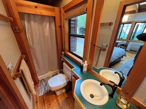 Shower, towels, toilet paper