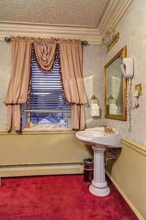 Basic Double Room, 1 Queen Bed, Shared Bathroom | Bathroom | Combined shower/tub, hair dryer, towels, soap - The Athabasca Hotel (JASPER)