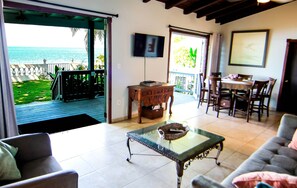 Living room w/ ocean view - PRIVATE BEACHFRONT home with a private pool. (Rincón)