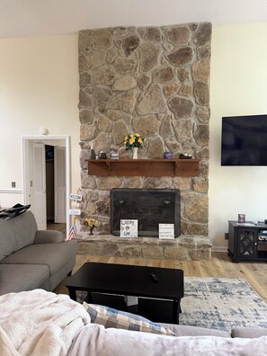 Smart TV, fireplace, DVD player, printers