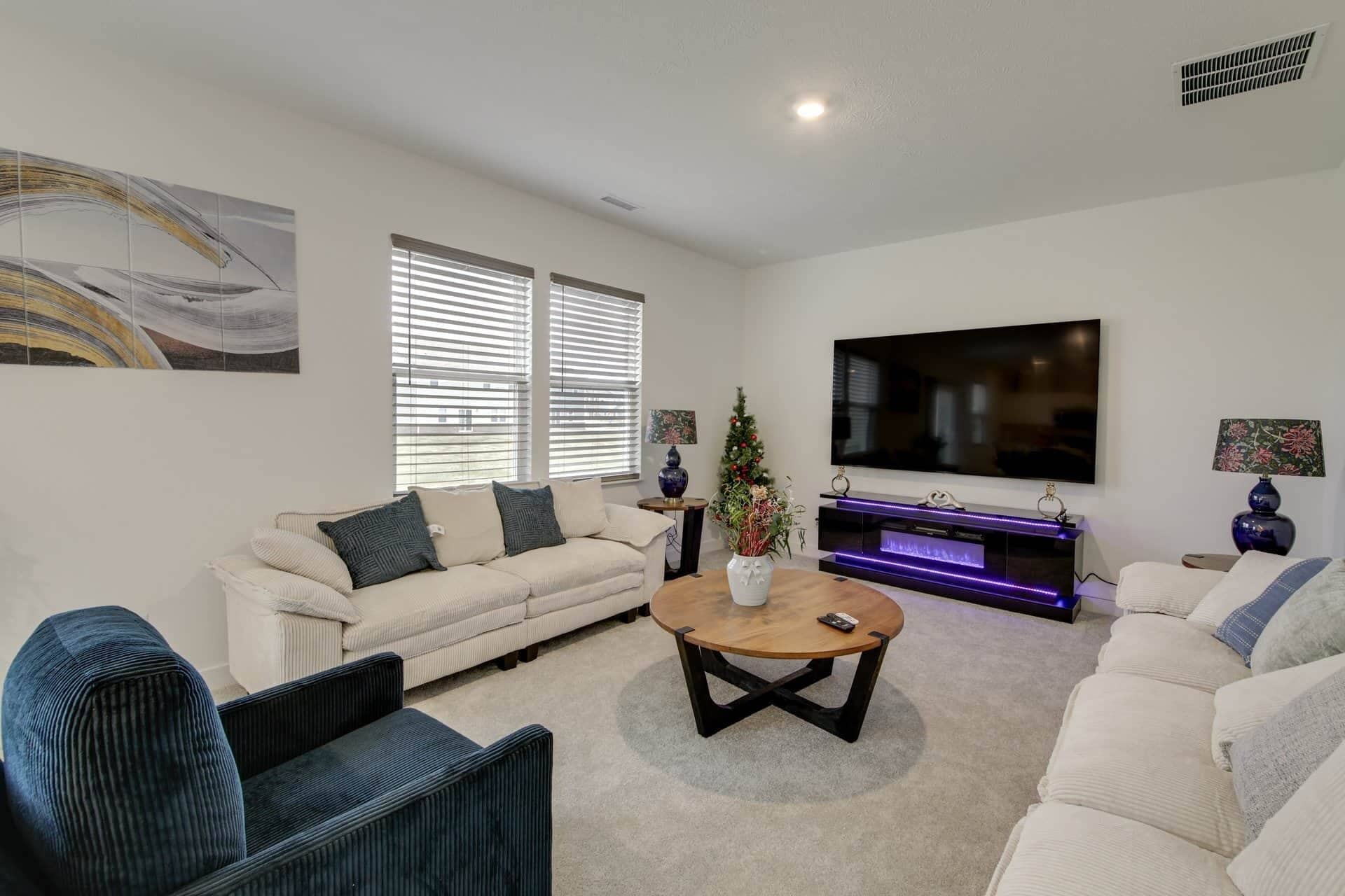 Smart TV, fireplace, video games, books