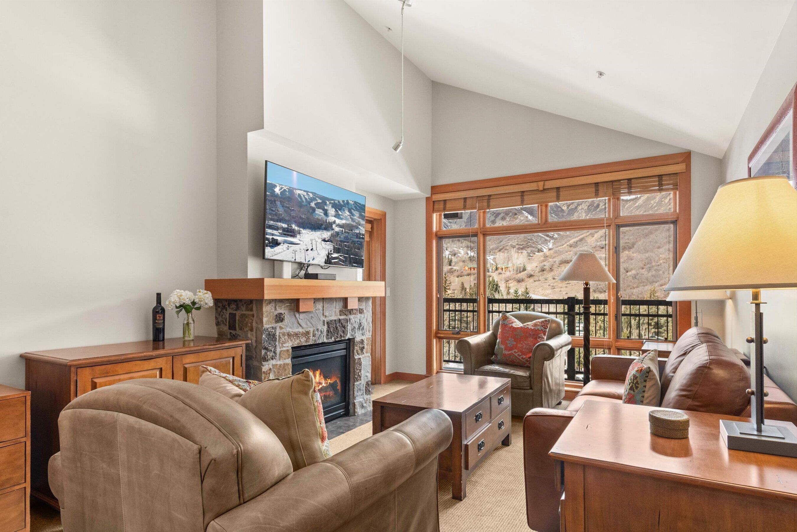 TV, fireplace