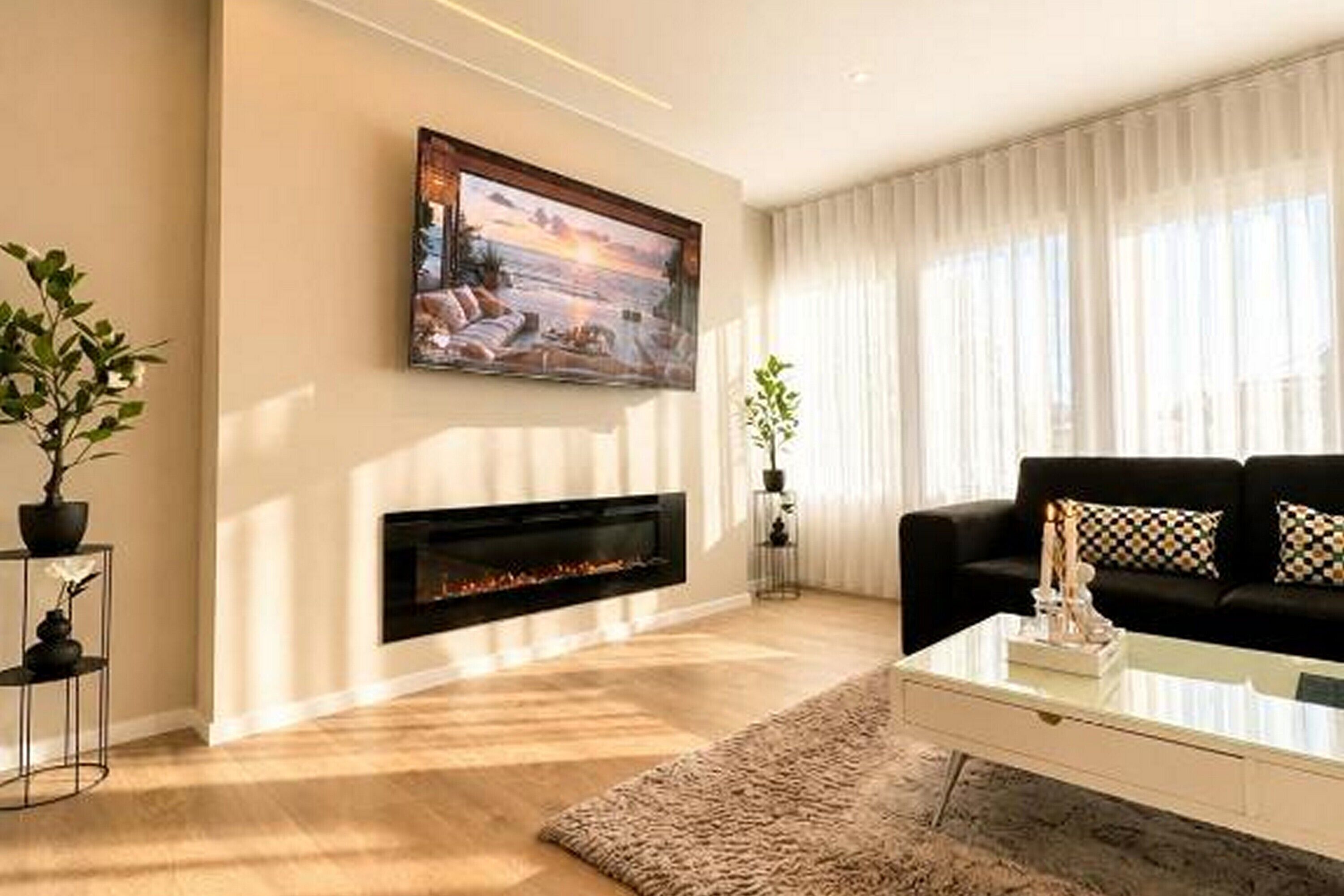 TV, fireplace