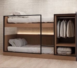 A bunk bed with a wardrobe and a shelf unit. - COMPASS HOTEL OSAKA HONMACHI (Osaka)