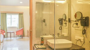 Comfort Studio Suite, Balcony, Mountain View | Bathroom | Hair dryer, slippers, towels, soap - The Divine Valley By Devandhari (Sakleshpur)
