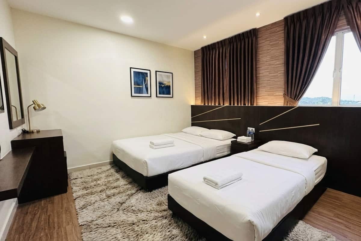 Desk, laptop workspace, free WiFi, bed sheets