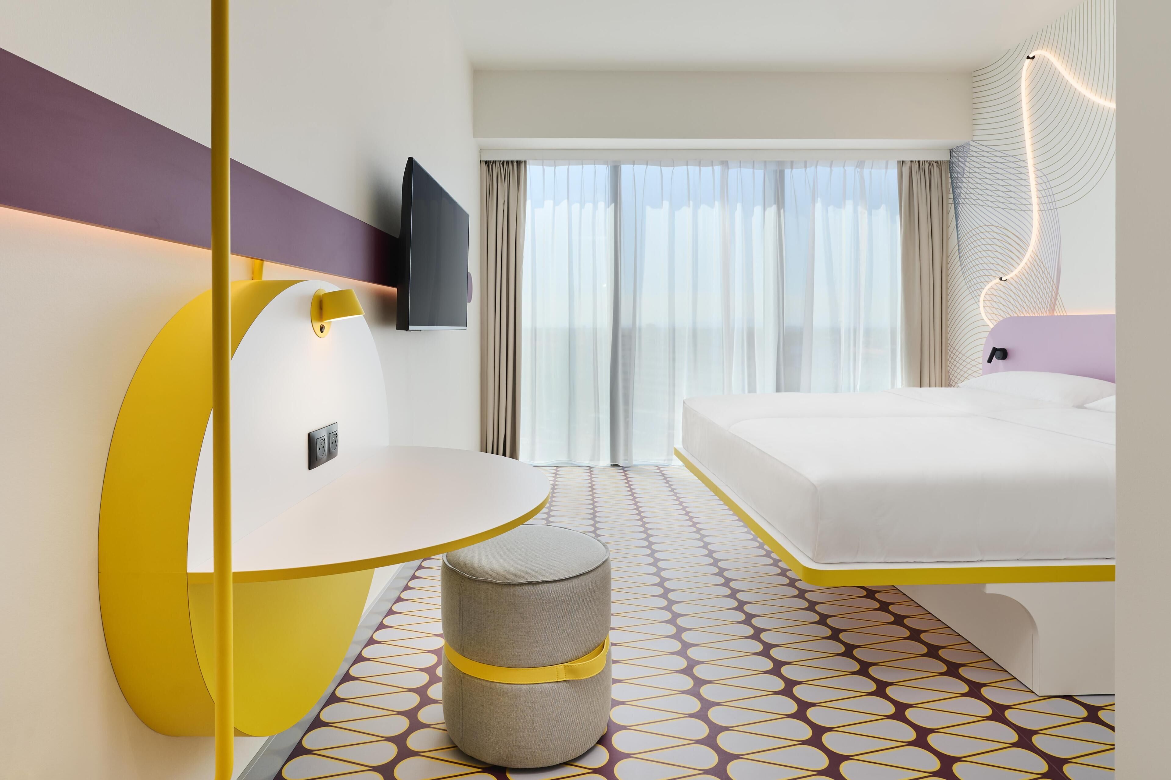Hypo-allergenic bedding, desk, laptop workspace, soundproofing
