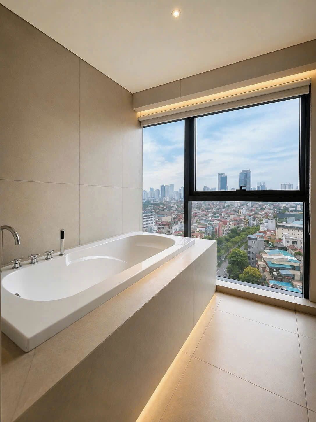 Deep-soaking bathtub, rainfall showerhead, free toiletries, hair dryer