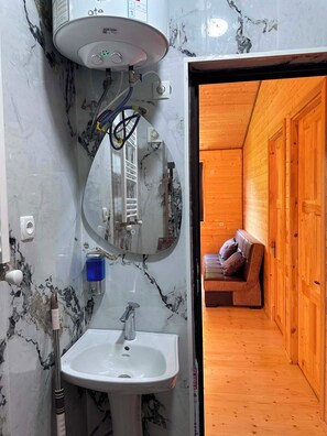 Hair dryer, towels, toilet paper