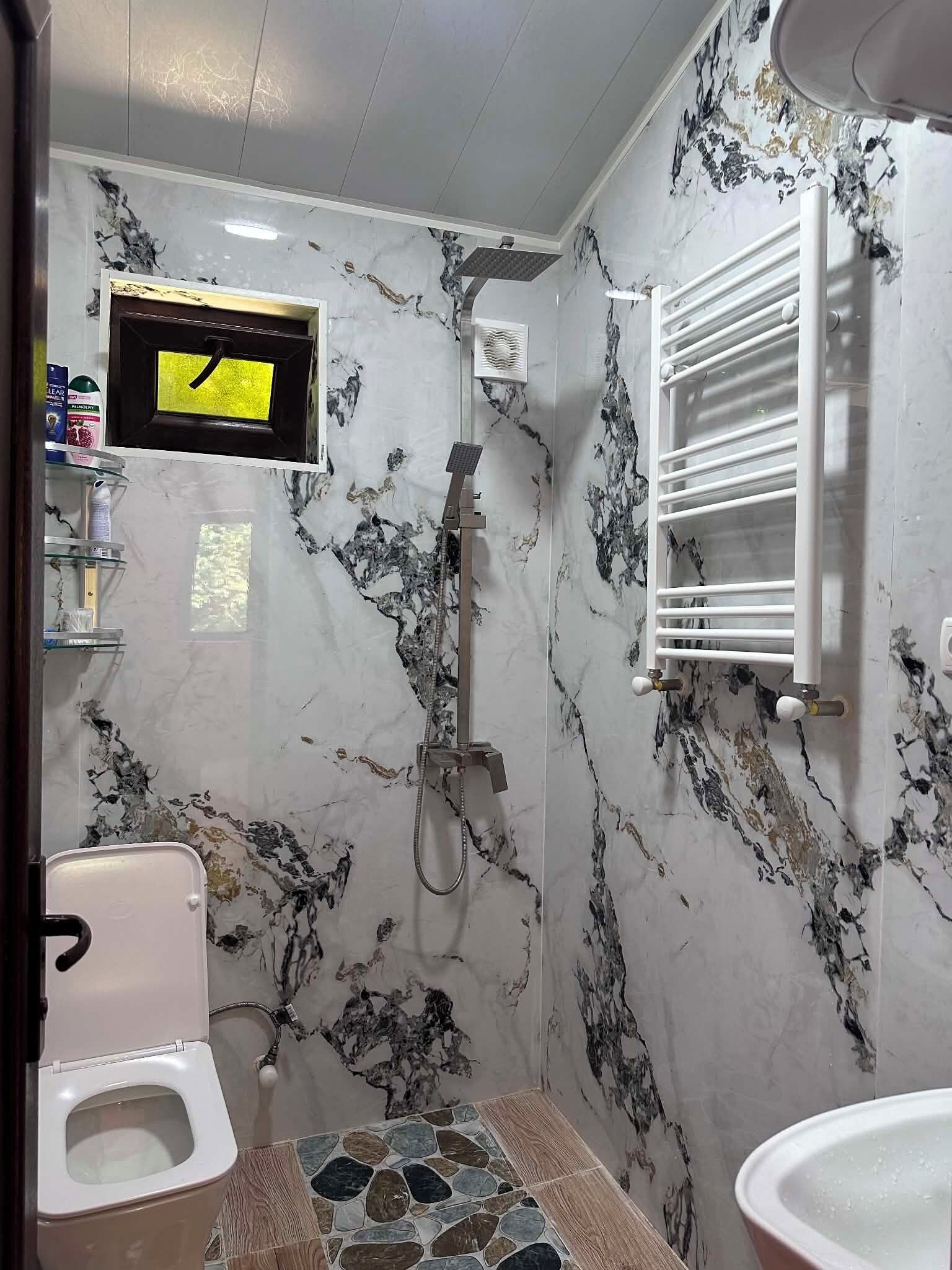 Hair dryer, towels, toilet paper