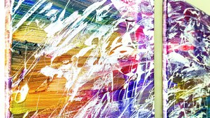 A close-up of a textured painting with abstract patterns and colors. - The Guest Suite | Walk to IX Park, Downtown Cville (Charlottesville)